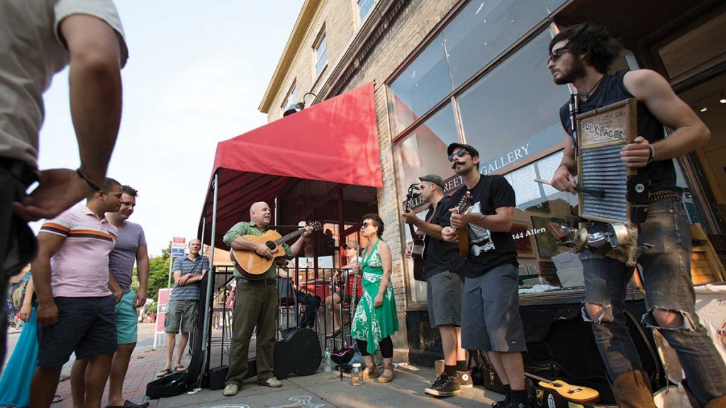Musicians play on a corner in Allentown