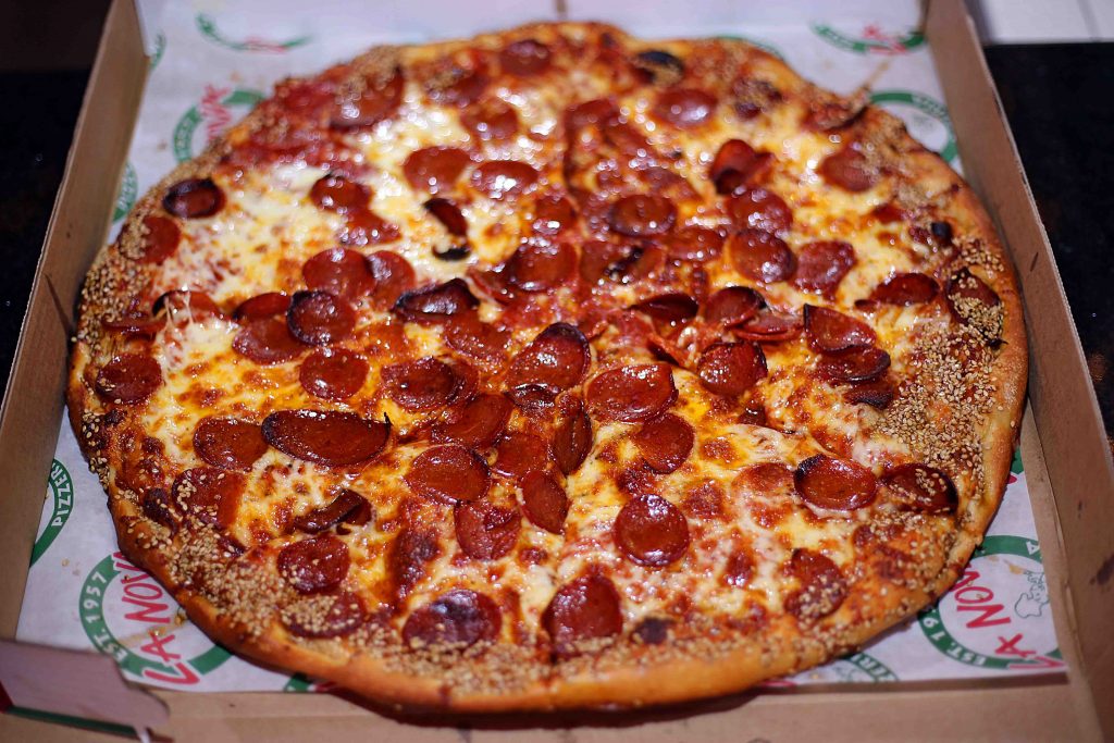 A full La Nova pizza with pepperoni