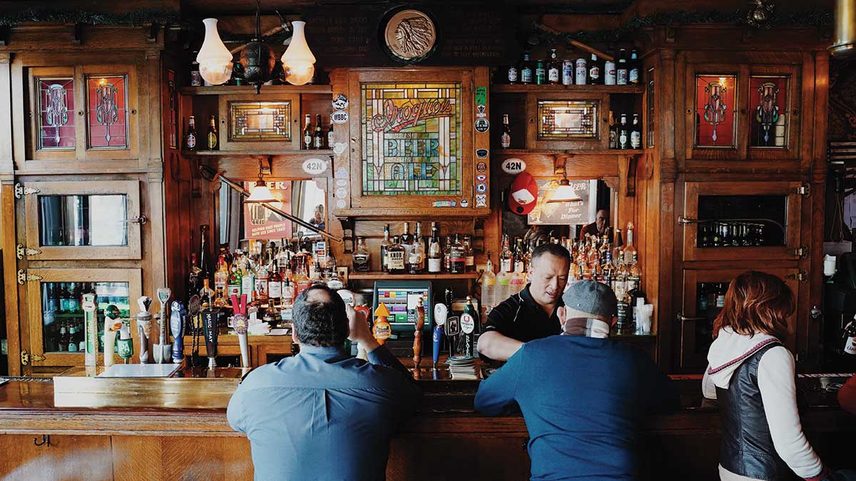 Interior shot of the bar counter at Ulrich’s 1868 Tavern, Buffalo, NY’s oldest bar