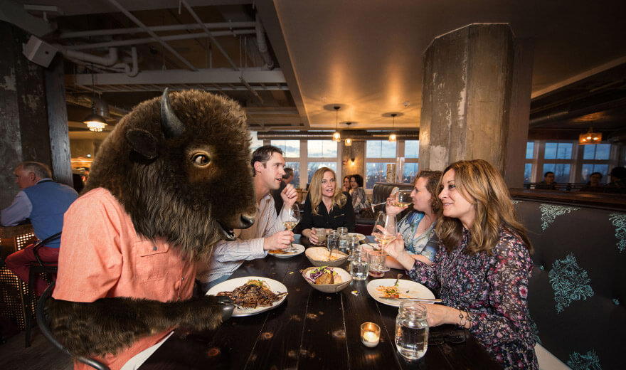 Unexpected Buffalo eating with locals