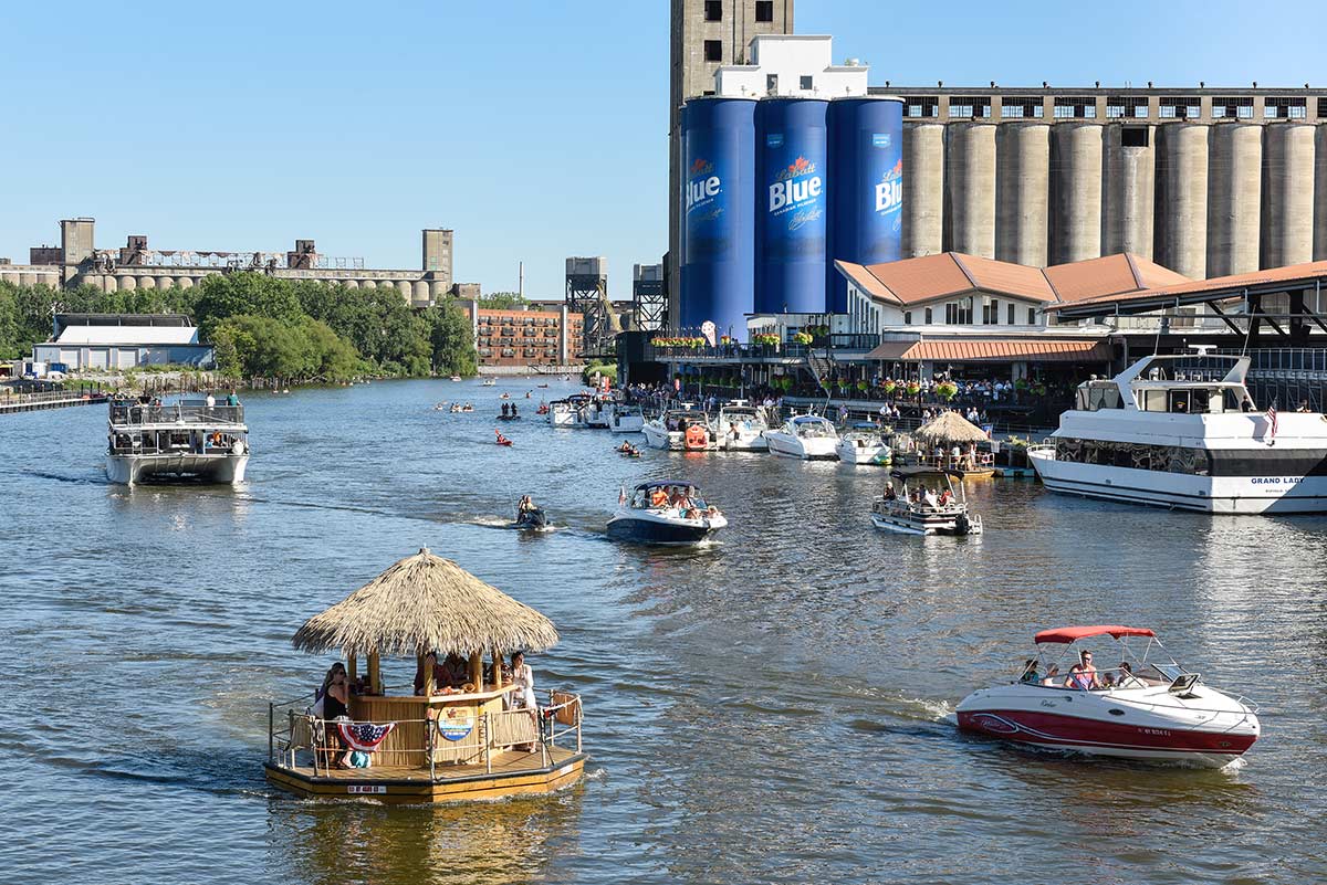 Jet skis, boats and floating cabanas fill Buffalo's waterfront