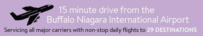 15 minute drive from the Buffalo Niagara International Airport servicing all major carriers with non-stop daily flights to 29 destinations