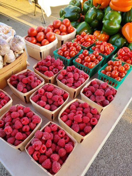 Fresh fruits and vegetables farmers market stand