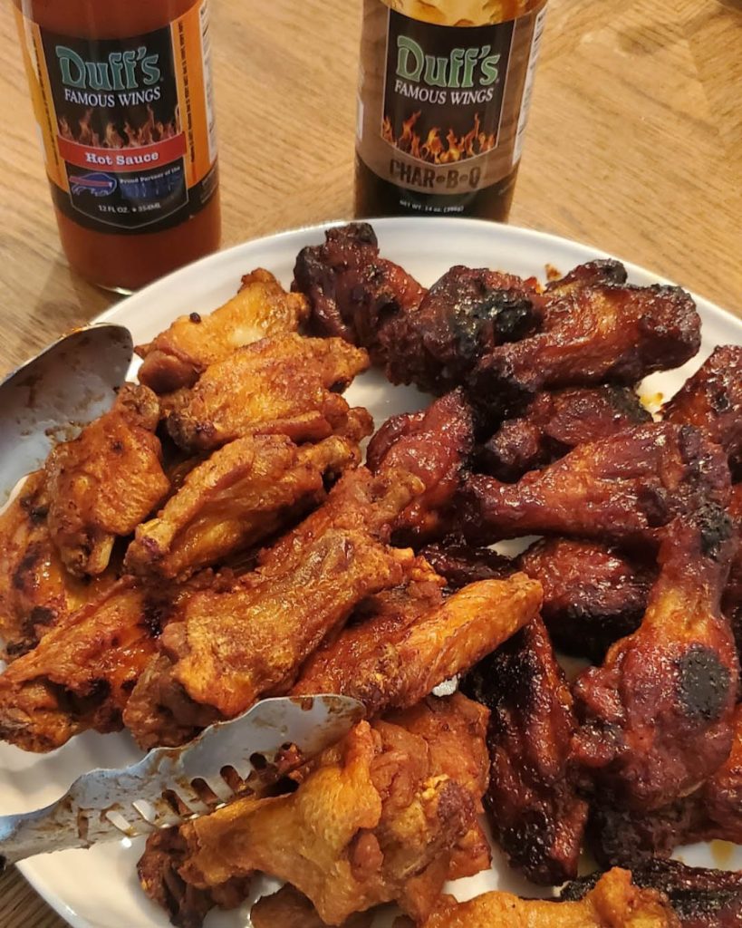 A plate of freshly sauced Duff's chicken wings.