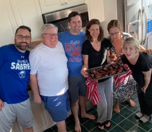 Julianne Hobbs and family making Duff's wings at home.